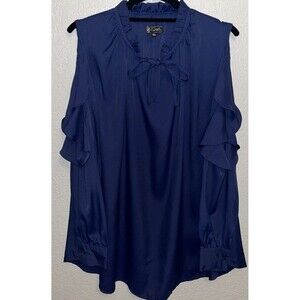 DG2 Diane Gilman Top Cold Shoulder Paper Bag Neckline Women Sz XL Navy Blue